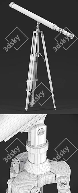 Vintage Brass Telescope on Tripod Stand 3D model image 3