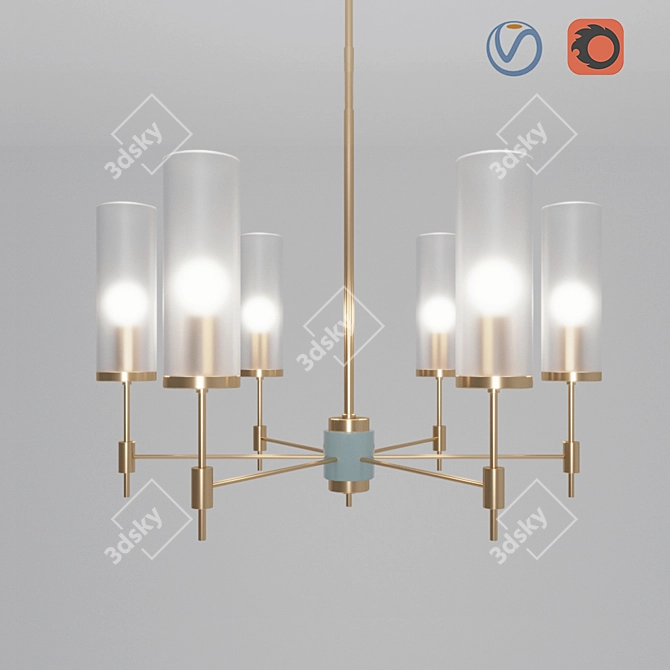 Elegant Brass and Glass Chandelier 3D model image 1