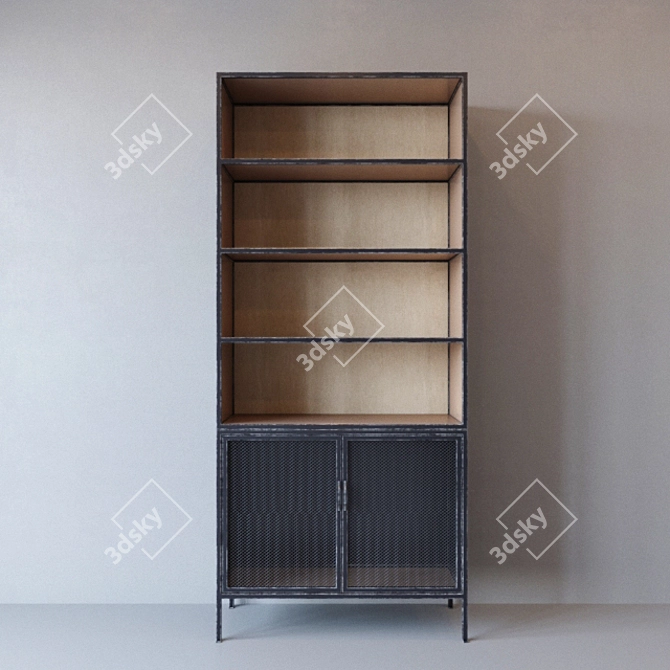 Dark Metal Mesh Industrial Cabinet 3D model image 1