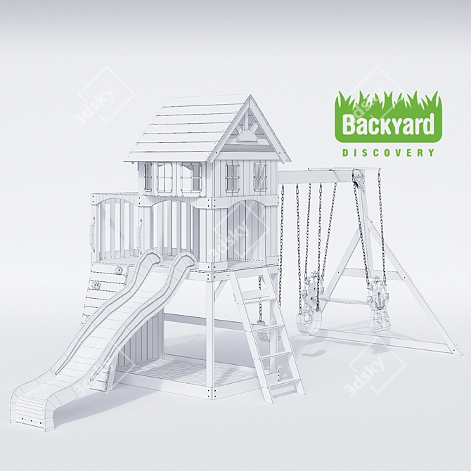 Title: Atlantis Wooden Swing Set - Endless Fun for Kids! 3D model image 3