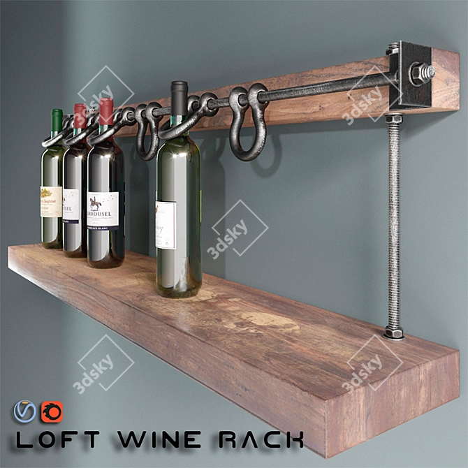 Industrial Loft Wine Rack 3D model image 1