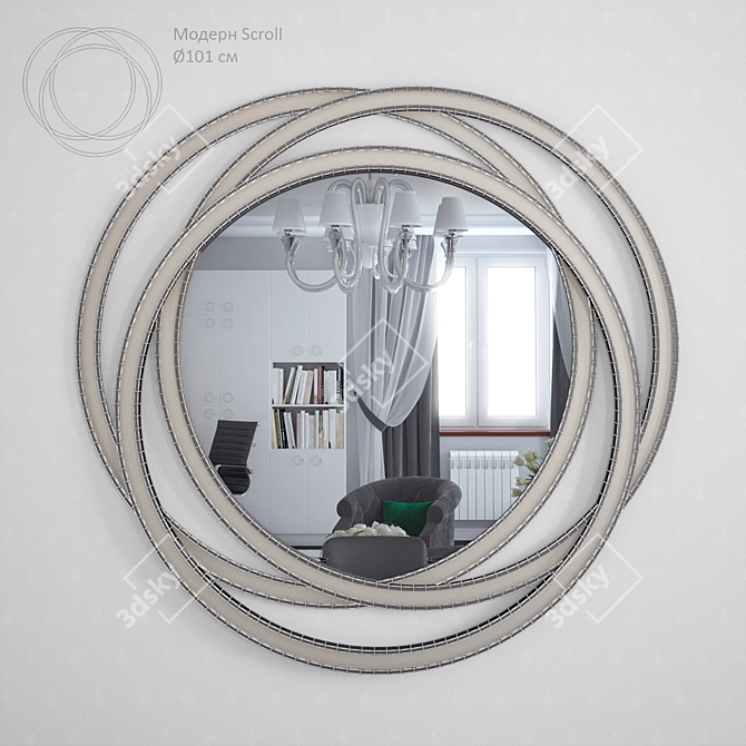 Scroll Frame Mirror: Modern Elegance for any Room 3D model image 2