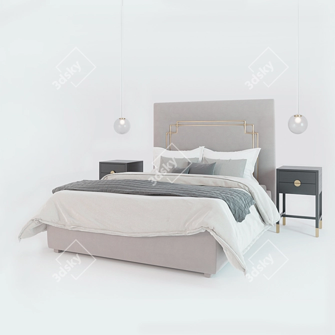 Elegant Bedside Tables: T014 Wood & Brass 3D model image 1