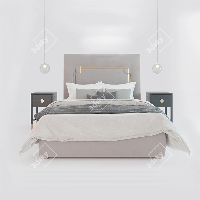 Elegant Bedside Tables: T014 Wood & Brass 3D model image 2