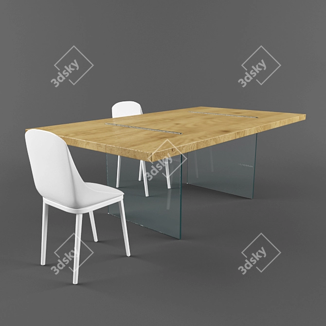 TonelliDesign Aged Oak Table Set 3D model image 2