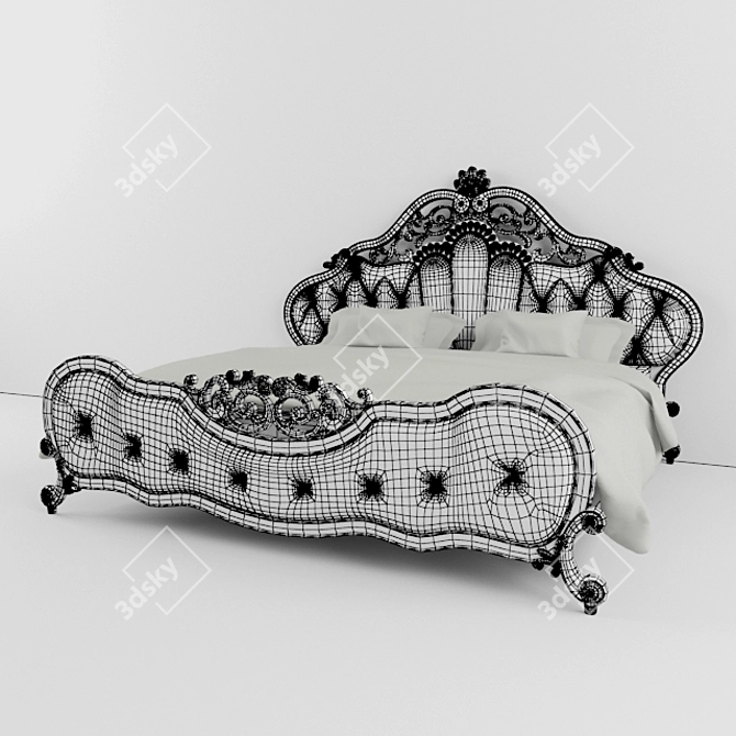 Elegant Baroque Double Bed 3D model image 3