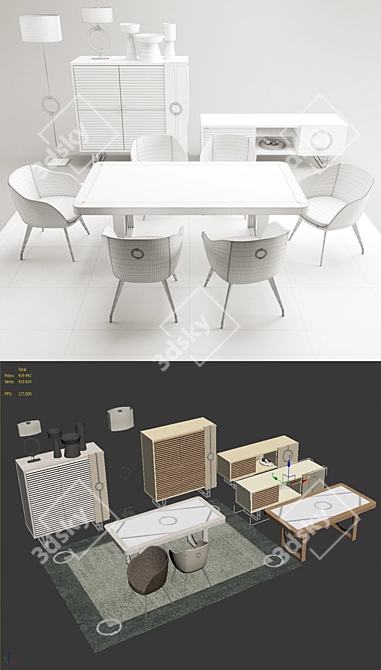 Unique Dining Rhombus Set 3D model image 3