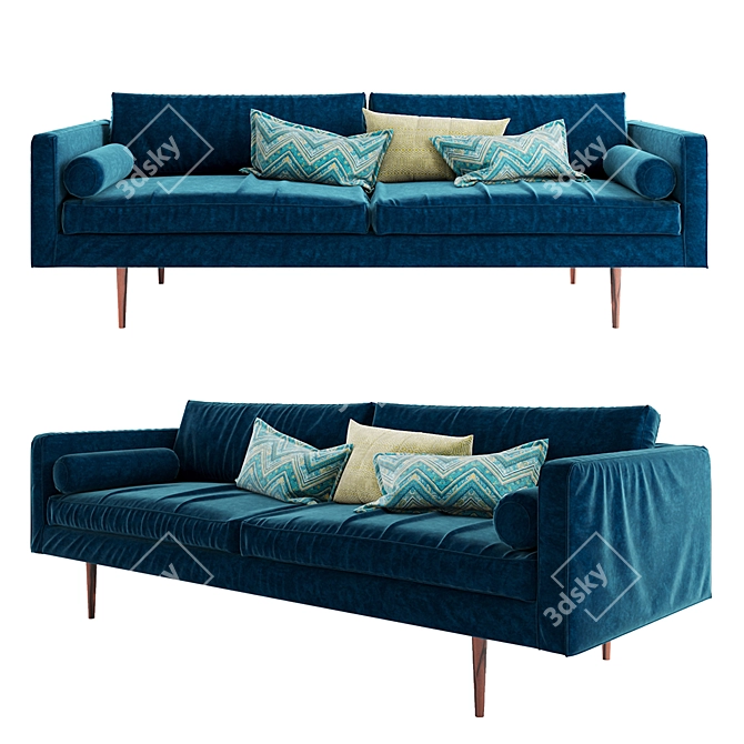 Nordic Blue Velvet Sofa 3D model image 1