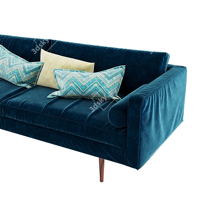 Nordic Blue Velvet Sofa 3D model image 2