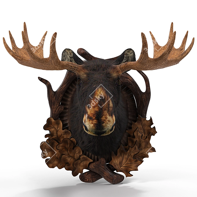 Wooden Medallion with Elk Head 3D model image 3