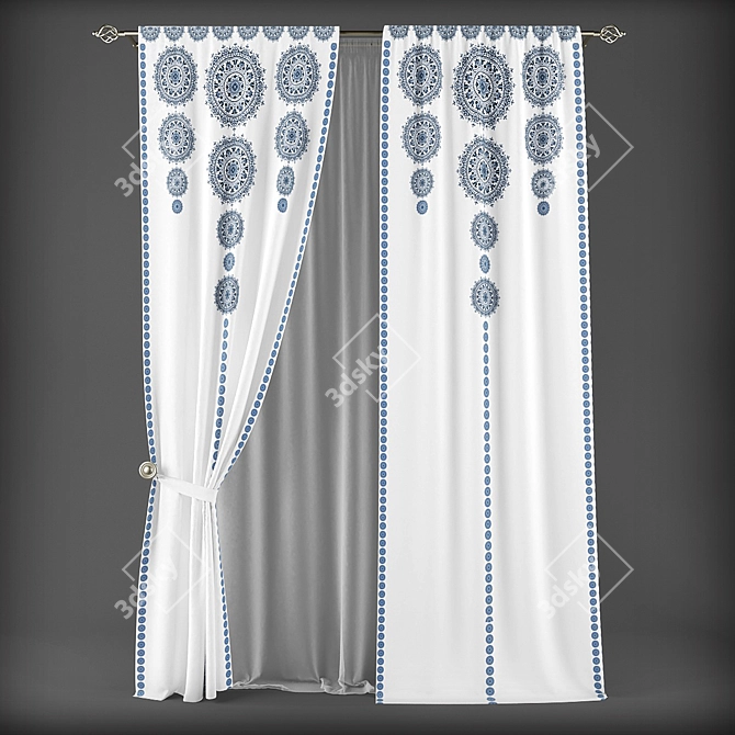 Title: Ethnic-Inspired Curtains 3D model image 1