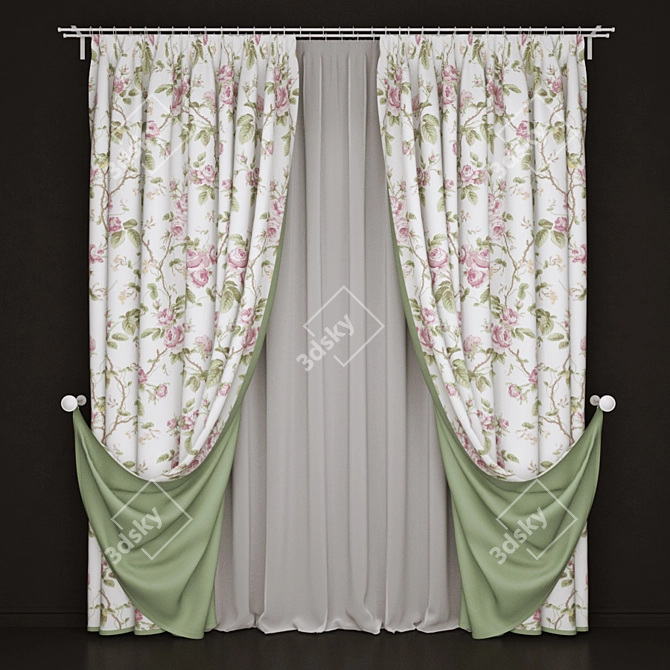 Elegant Curtain Set - 220x260 cm 3D model image 1