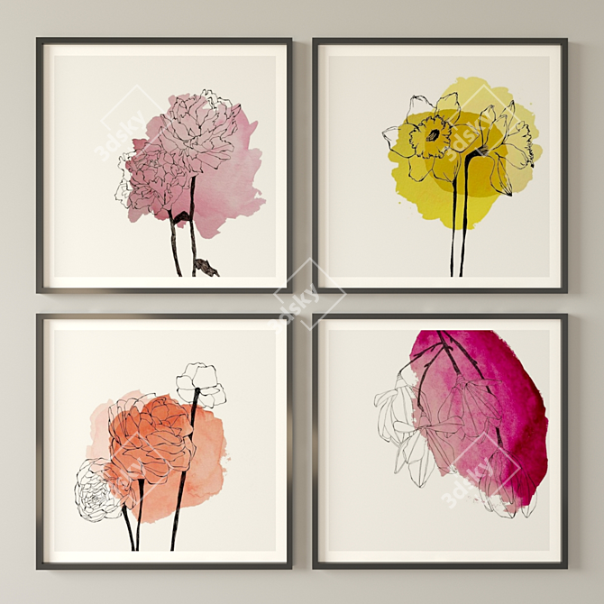 Botanical Bliss: Set of 3 Plant Paintings 3D model image 2