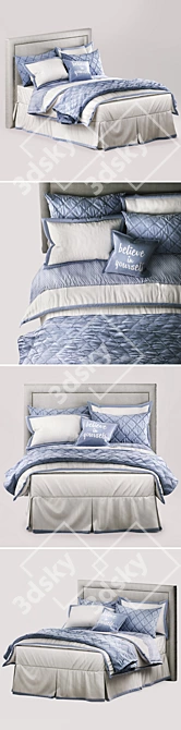 French Blue Edged Border Bedding 3D model image 2