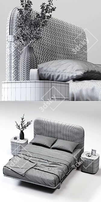 Caccaro Bed with SIDE Table | 175x223x125 cm 3D model image 3