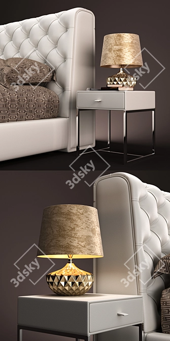 Elegant TUDOR Collection: Bed & Night Table 3D model image 2