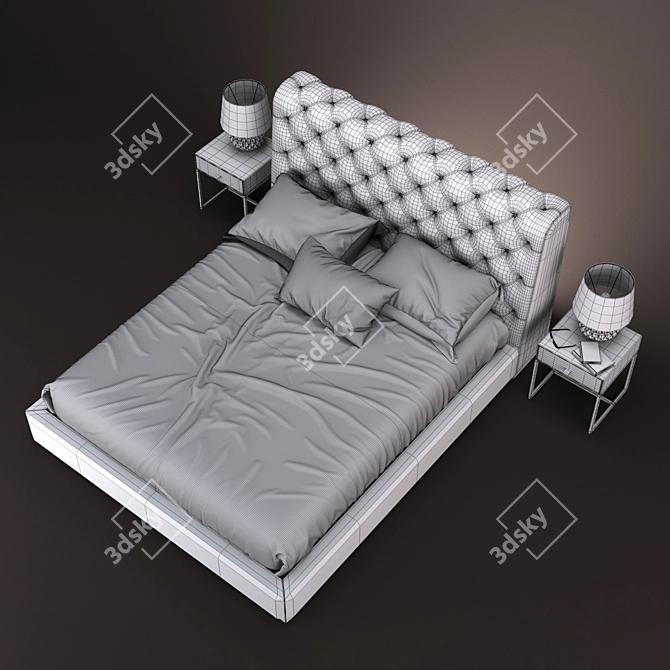 Elegant TUDOR Collection: Bed & Night Table 3D model image 3