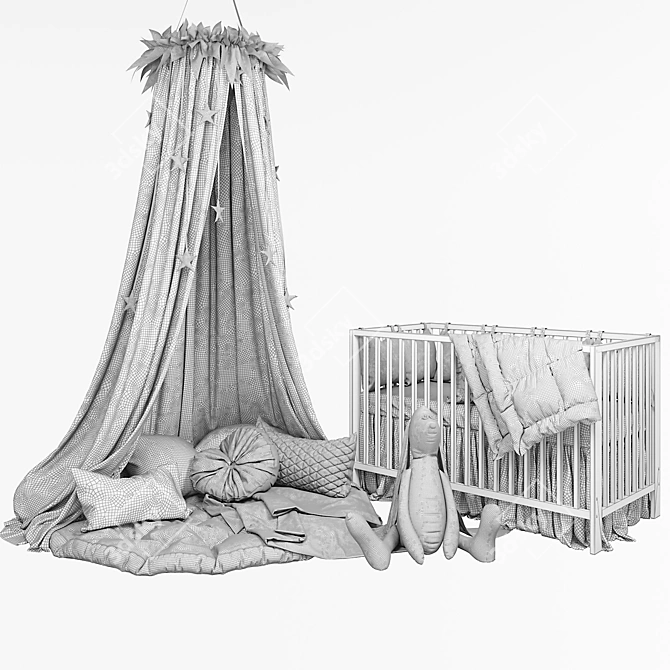 Dreamy Canopy Set: IKEA Gulliver Cot, Fluffy Rabbit 3D model image 3