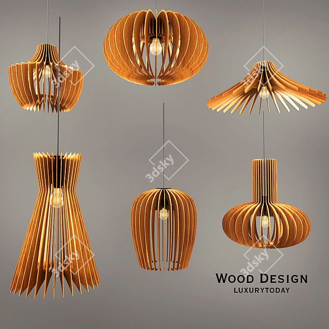 Rustic Wooden Lamp Set 3D model image 1