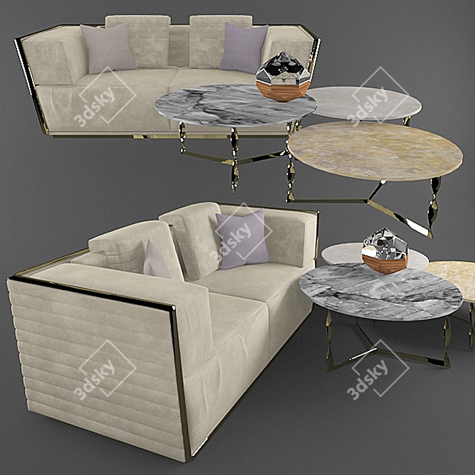 Luxury Triple Sofa by Rugiano 3D model image 1