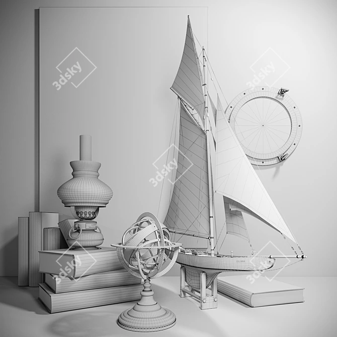 Caroti Loft Set - Ship Model, Globe, Lamp, Mirror 3D model image 3