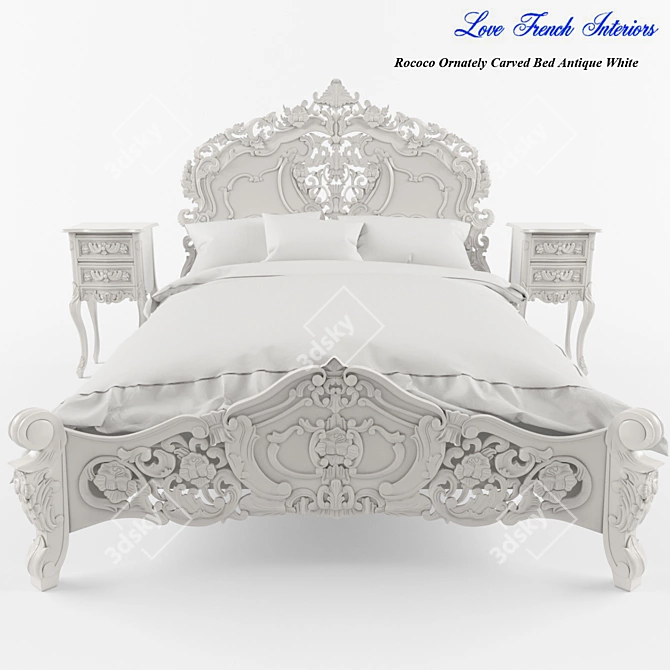 Vintage Rococo Carved Bed 3D model image 1