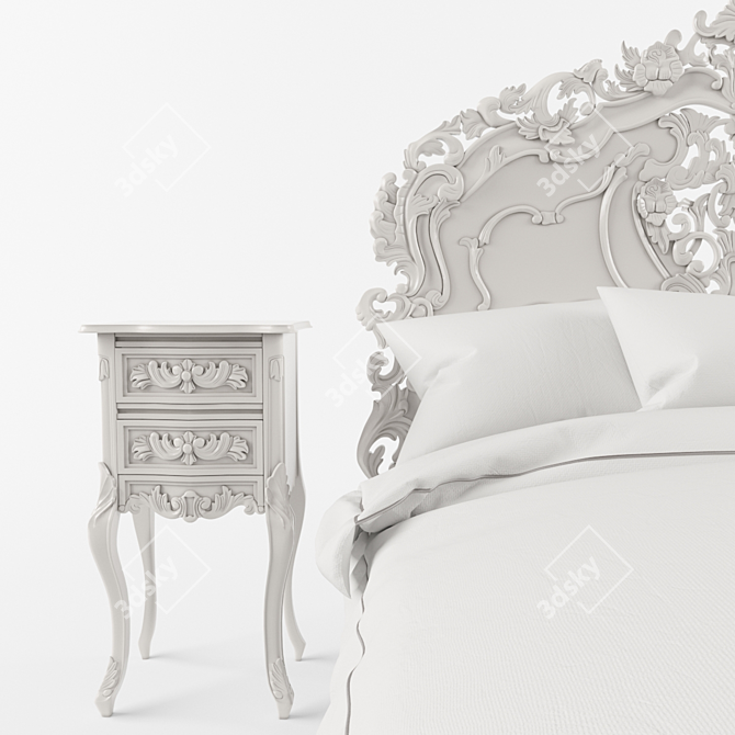 Vintage Rococo Carved Bed 3D model image 2
