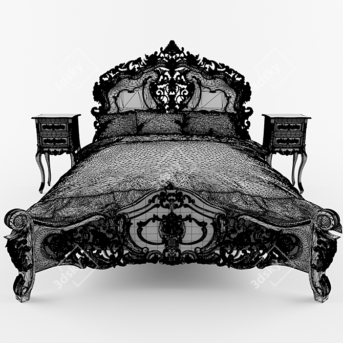 Vintage Rococo Carved Bed 3D model image 3