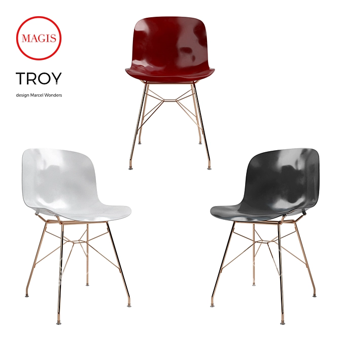 Sophisticated Troy Chair: Steel Frame, Plywood Seat 3D model image 1