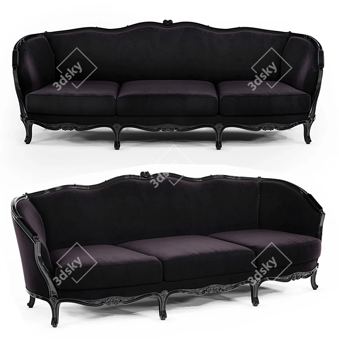 Elegant Louis Carved Sofa 3D model image 1