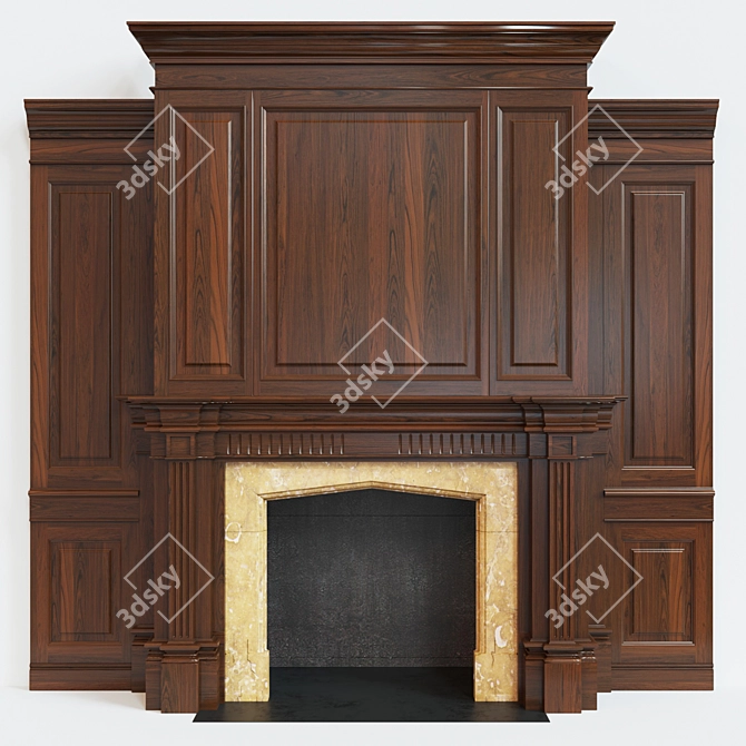Wooden Panel Fireplace 3D model image 1