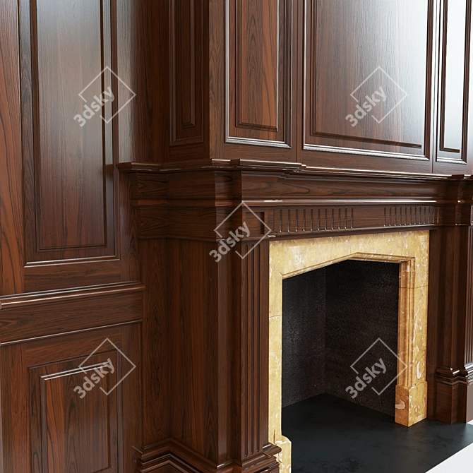 Wooden Panel Fireplace 3D model image 2