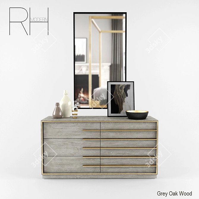Modern Wooden Dresser with 6 Drawers 3D model image 2