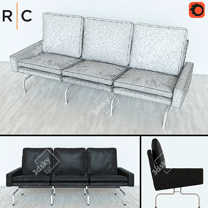 Elegant Leather PK31 Sofa 3D model image 2