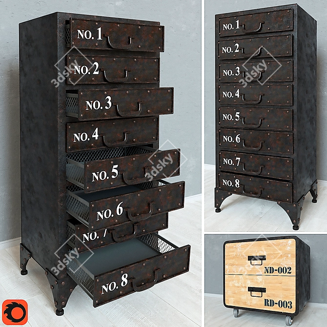 Industrial Loft Rustic Iron 8 Drawer Dresser - Vintage Industrial Style 3D model image 1