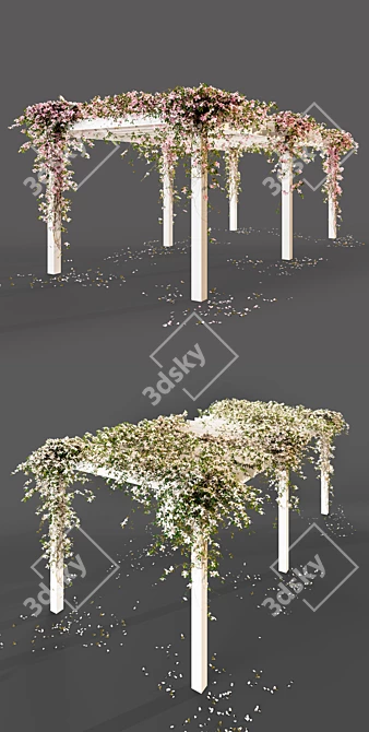 Floral Pergola: White & Pink 3D model image 2