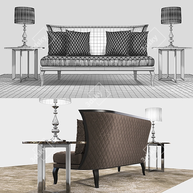 Byron DVHome Collection: Sofa, Cushions, Armchair, Tables, Lamp, Vase, Rug 3D model image 3