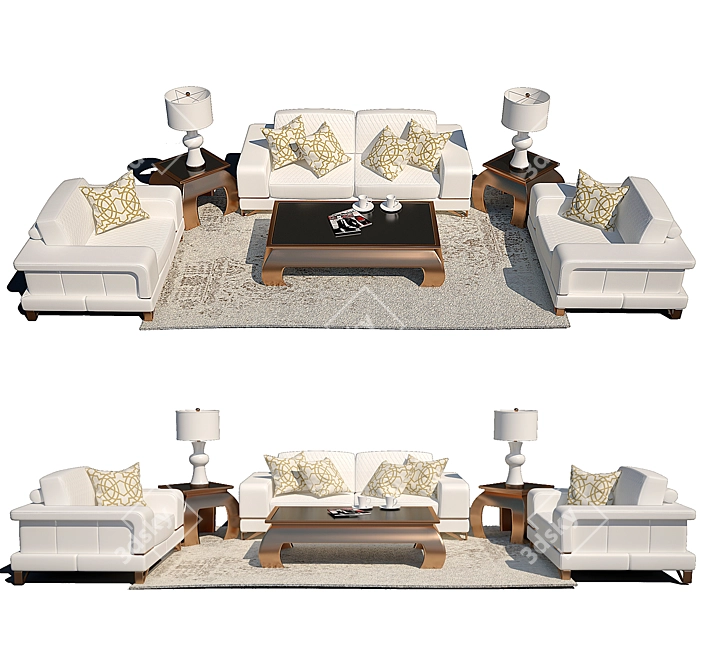 Luxury White Furniture Set 3D model image 1