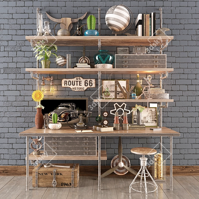 Industrial Loft Decor Set 3D model image 1