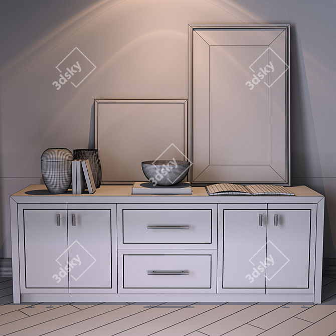 Elegant Cabinet with Painting, Photo Frame, Vase, and Books 3D model image 3