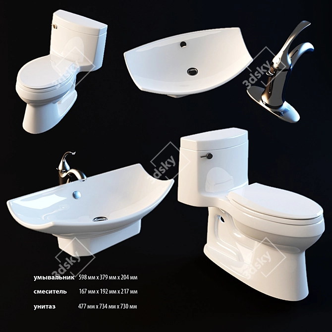 Kohler Bath Set: Sink, Faucet, Toilet 3D model image 1