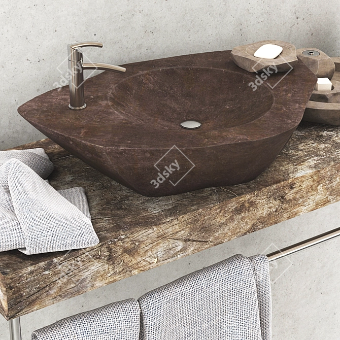 Elegant Stone Washbasin: Polished Geometry, 6 Textures 3D model image 1