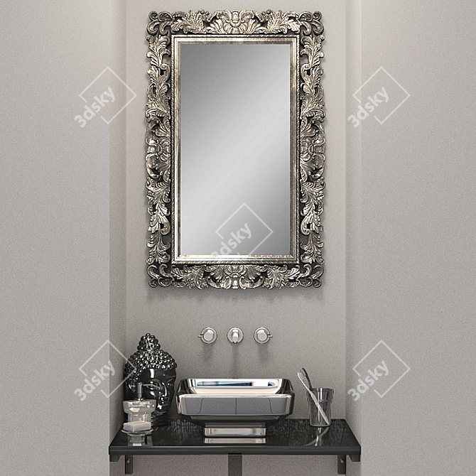 Wall-Mounted Washbasin with Mirror 3D model image 1