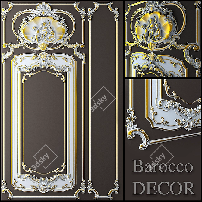Baroque Wall Decor | Classic 3D Max Model & CNC-Ready File 3D model image 1