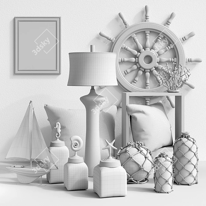 Coastal Decor Set - Sea Life Canisters, Lamp, Pillows, and More 3D model image 3