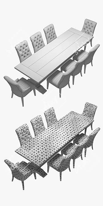 Restoration Hardware Martine Chairs & Salvaged Wood Table Set 3D model image 3