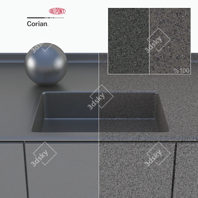 Dupont Corian Black Kitchen Countertops 3D model image 3