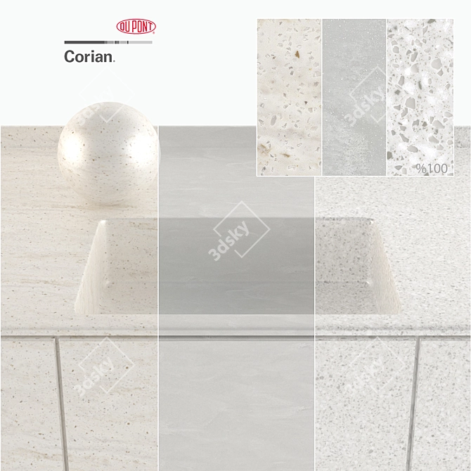 Dupont Corian Gray Kitchen Countertops 3D model image 2