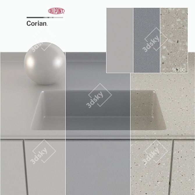 Dupont Corian Gray Kitchen Countertops 3D model image 3