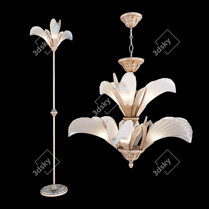 Elegant Sevinc Collection Chandelier & Floor Lamp 3D model image 1